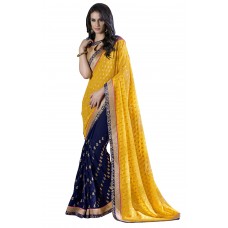 Triveni Exquisite Blue Colored Border Worked Jacquard Georgette Saree